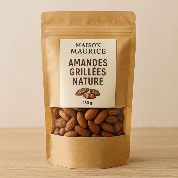 Sachet d’amandes grillées nature Maison Maurice, fabrication artisanale dans le Gard