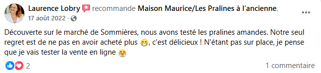 Avis client réel sur les pralines aux amandes fleur de sel et piment doux des Cévennes - Maison Maurice
